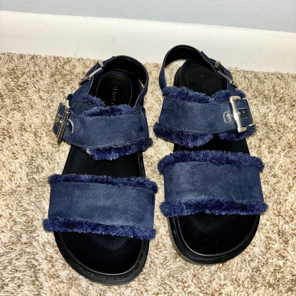 Aerosoles Lada 9 Blue Faux Shealing Fisherman Sandal Comfy Arizona Double Strap